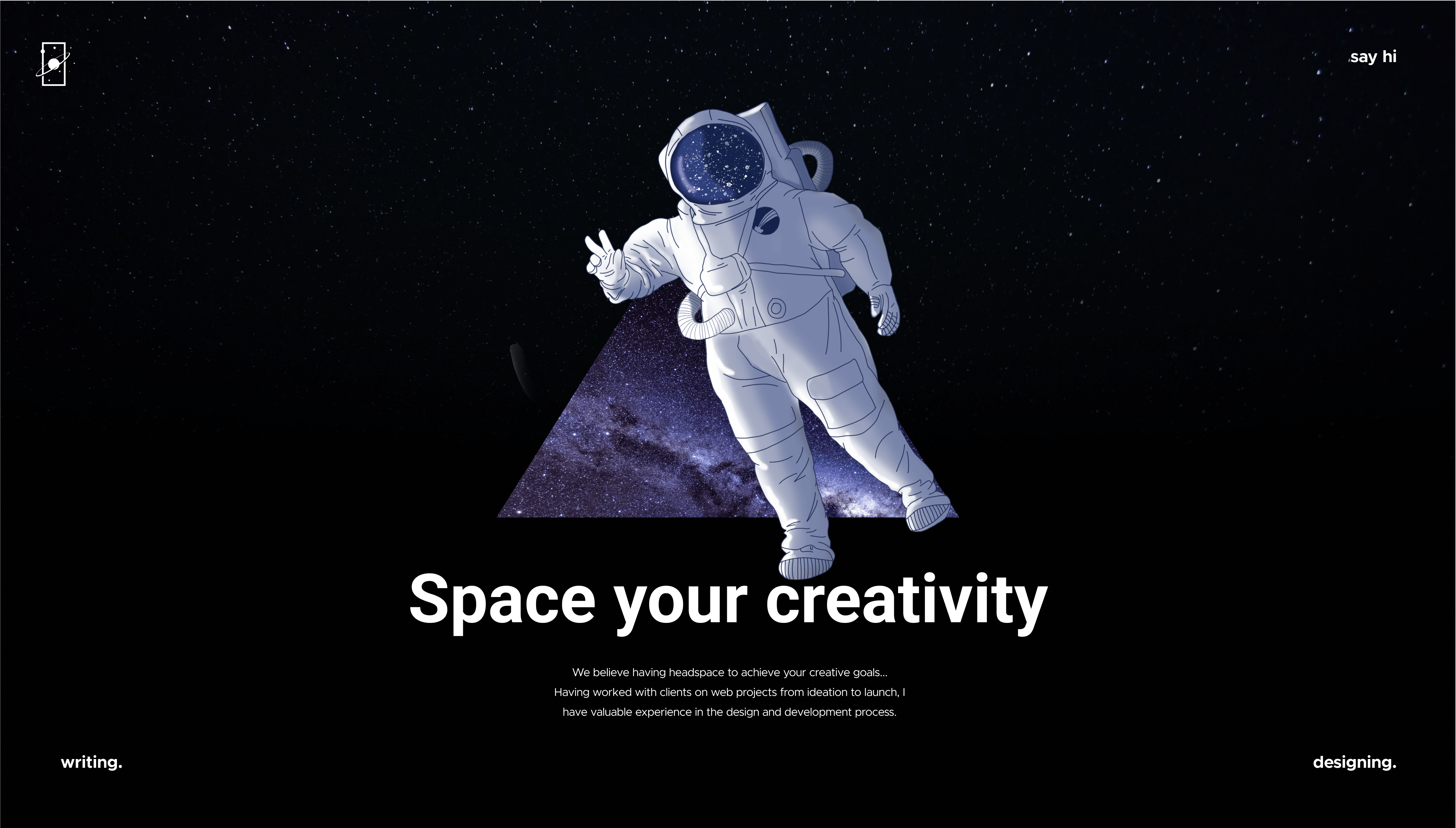 Space your creativity branding with spaceman character and space triangle